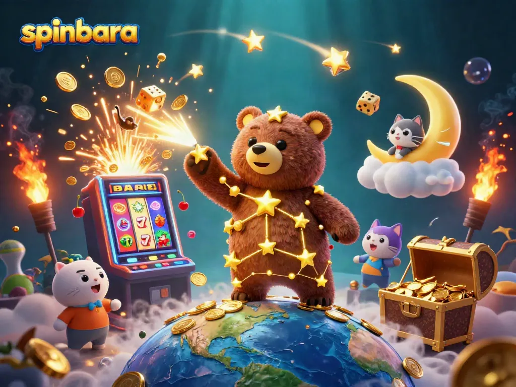 Experience thrilling wins at spinbara with this vibrant 3D casino illustration.